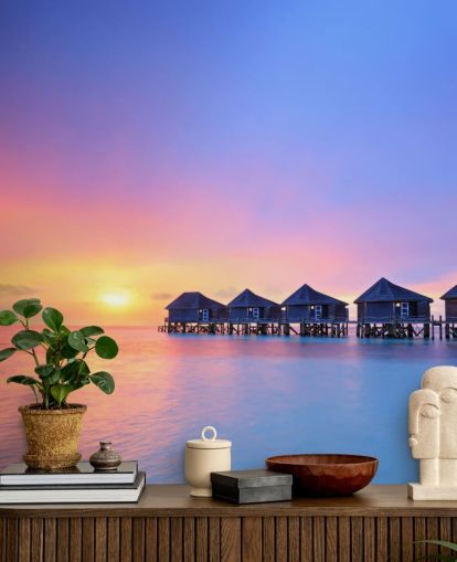 Sunset Maldives Huts Wallpaper
