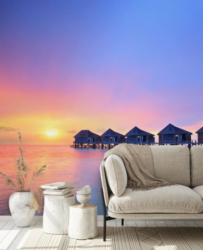 Fond d'écran Sunset Maldives Huts
