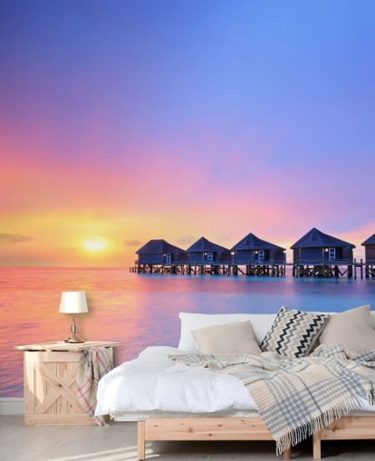 Sunset Maldives Huts Wallpaper