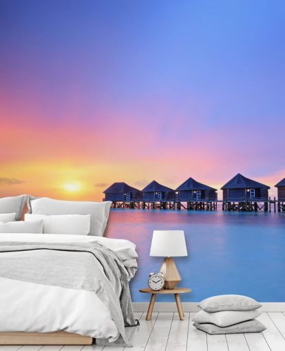 Sunset Maldiverne Huts Baggrund Sunset Maldiverne Huts Baggrund