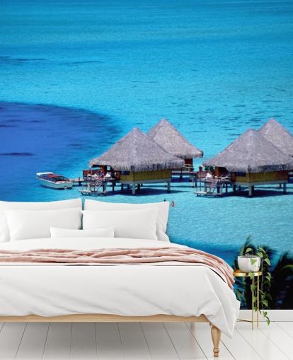 Tropical Beach Huts Behang