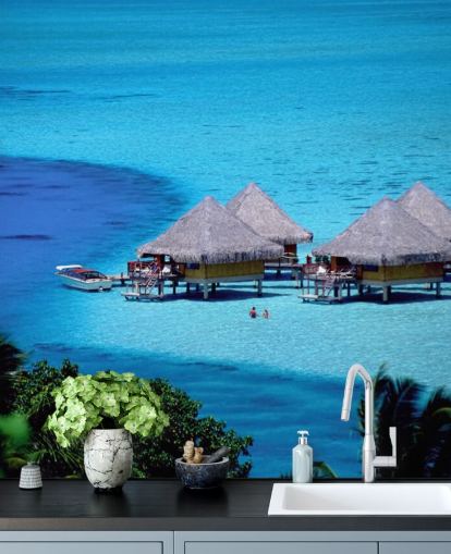 Papel pintado de cabañas de playa tropicales