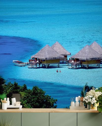 Papel pintado de cabañas de playa tropicales