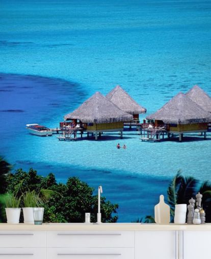 Tropical Beach Huts Behang