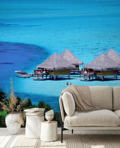 Papel pintado de cabañas de playa tropicales