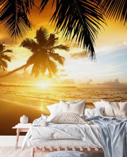 Orange Sunset Palm Tree Beach Wallpaper