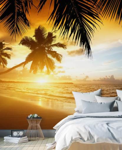 Papel de parede Orange Sunset Palm Tree Beach