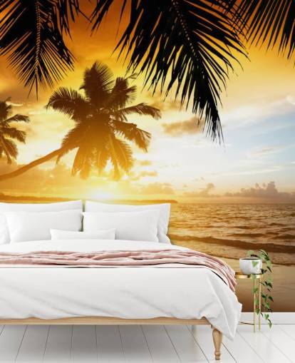 Fondo de pantalla de Orange Sunset Palm Tree Beach