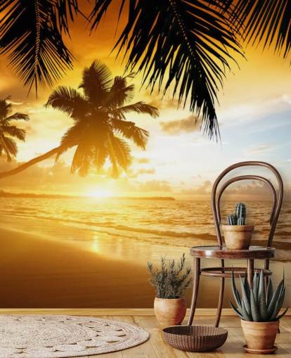 Fondo de pantalla de Orange Sunset Palm Tree Beach