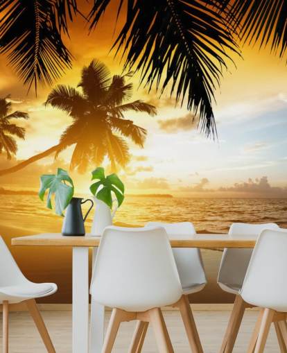Papel de parede Orange Sunset Palm Tree Beach