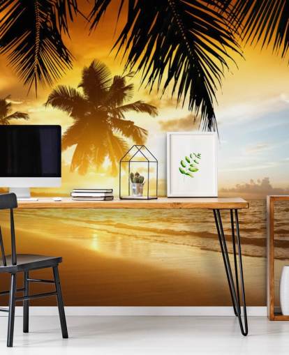 Orange Sunset Palm Tree Beach Bakgrund Orange Sunset Palm Tree Beach Bakgrund