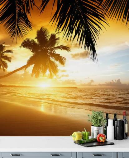 Fondo de pantalla de Orange Sunset Palm Tree Beach Fondo de pantalla de Orange Sunset Palm Tree Beach