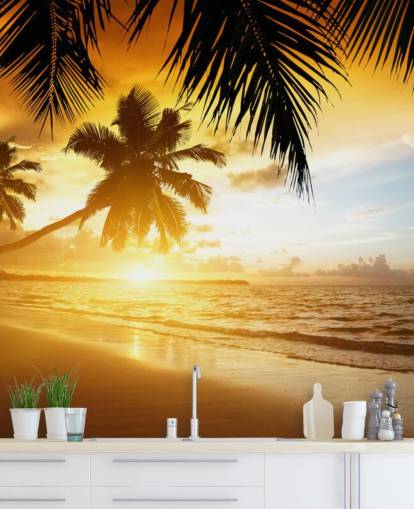 Orange Sunset Palm Tree Beach Bakgrund