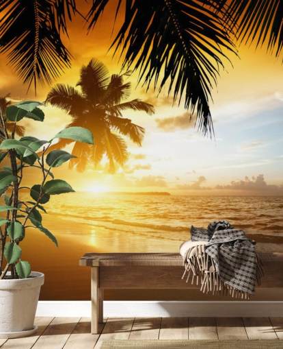 Papier peint Orange Sunset Palm Tree Beach Papier peint Orange Sunset Palm Tree Beach