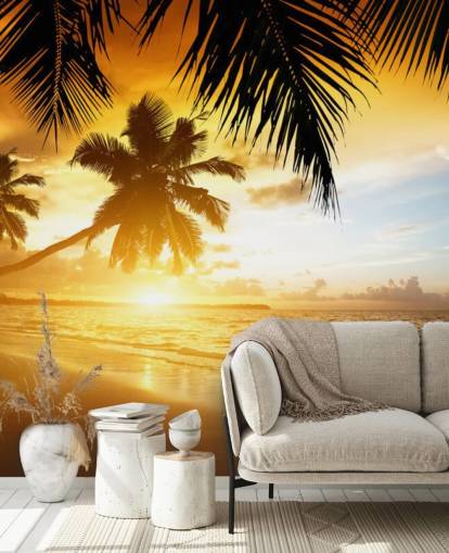 Fondo de pantalla de Orange Sunset Palm Tree Beach