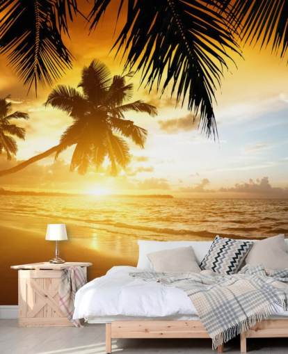 Fondo de pantalla de Orange Sunset Palm Tree Beach
