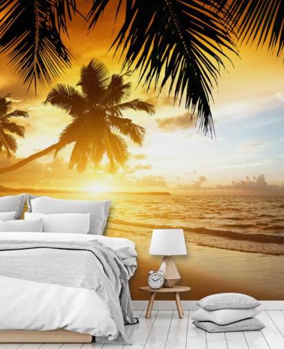 Fondo de pantalla de Orange Sunset Palm Tree Beach