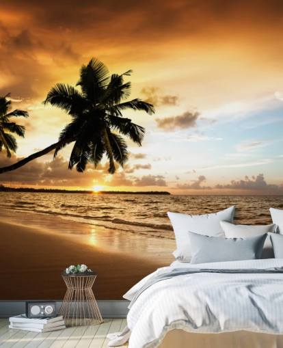 Zonsondergang op een tropische strandmuurschildering