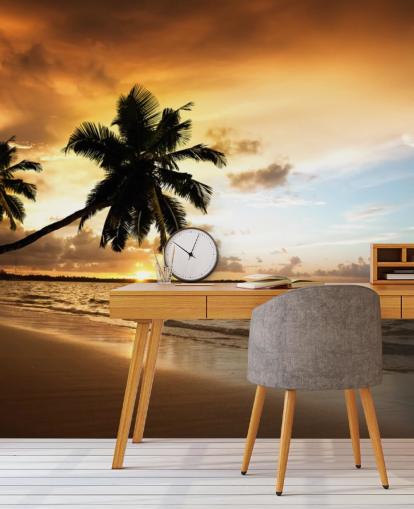 Decorazione murale con tramonto su una spiaggia tropicale Decorazione murale con tramonto su una spiaggia tropicale
