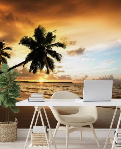 Mural de pared Atardecer en una playa tropical