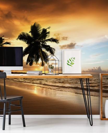 Mural de pared Atardecer en una playa tropical