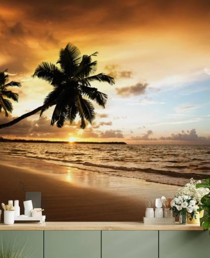 Decorazione murale con tramonto su una spiaggia tropicale