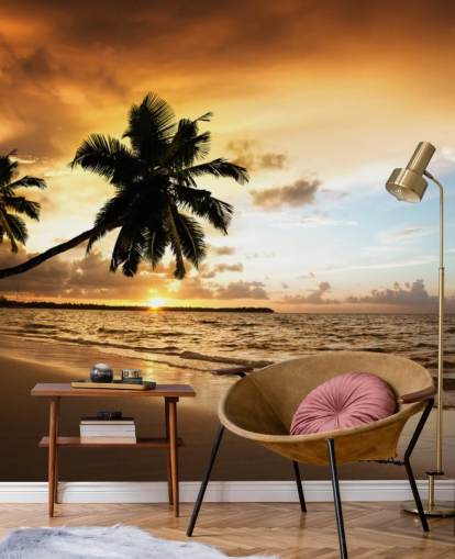 Mural de pared Atardecer en una playa tropical