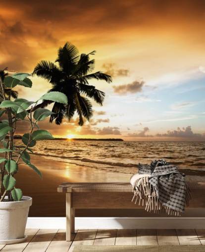 Decorazione murale con tramonto su una spiaggia tropicale Decorazione murale con tramonto su una spiaggia tropicale