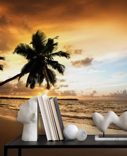 Mural de pared Atardecer en una playa tropical