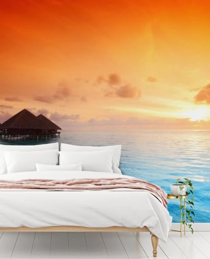 Carta da parati Sunset Beach e Bungalow sull'acqua Carta da parati Sunset Beach e Bungalow sull'acqua
