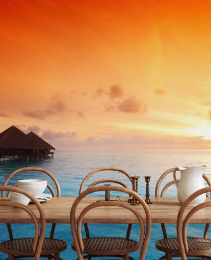 Fondo de pantalla de Sunset Beach y bungalow sobre el agua