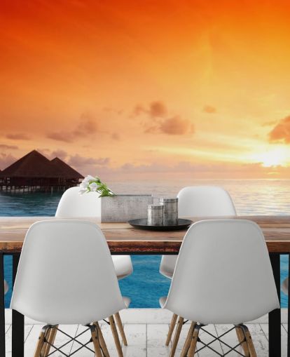 Fondo de pantalla de Sunset Beach y bungalow sobre el agua