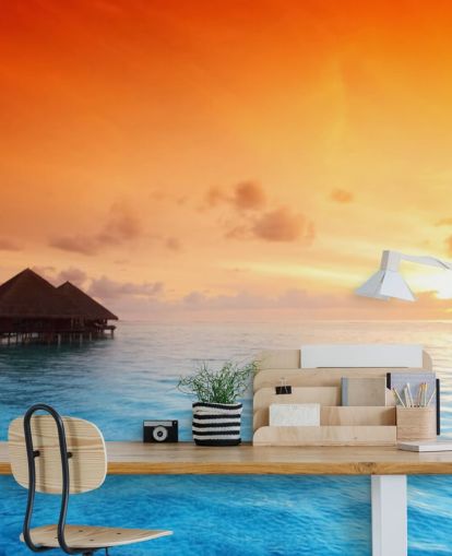 Fondo de pantalla de Sunset Beach y bungalow sobre el agua