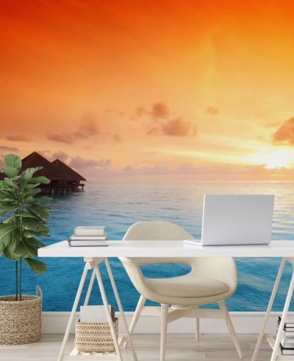 Fondo de pantalla de Sunset Beach y bungalow sobre el agua