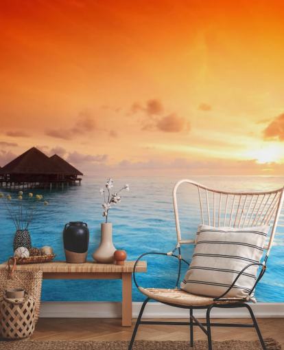 Carta da parati Sunset Beach e Bungalow sull'acqua Carta da parati Sunset Beach e Bungalow sull'acqua
