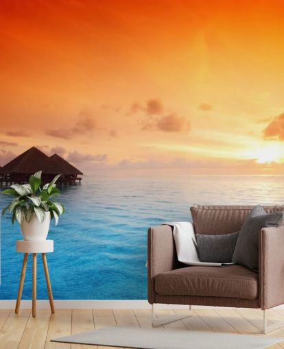 Sunset Beach ja yli veden Bungalow Taustakuva Sunset Beach ja yli veden Bungalow Taustakuva