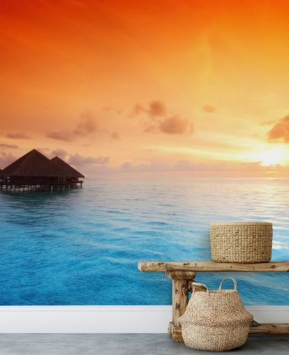 Fondo de pantalla de Sunset Beach y bungalow sobre el agua