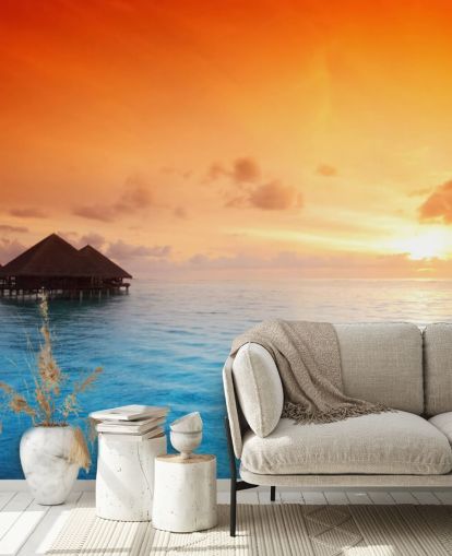 Fondo de pantalla de Sunset Beach y bungalow sobre el agua