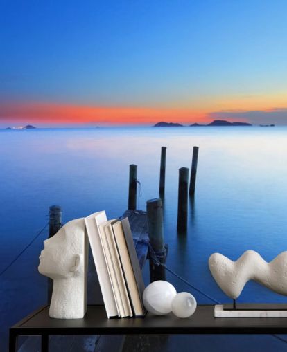 Lake and Jetty at Sunset Wall Mural