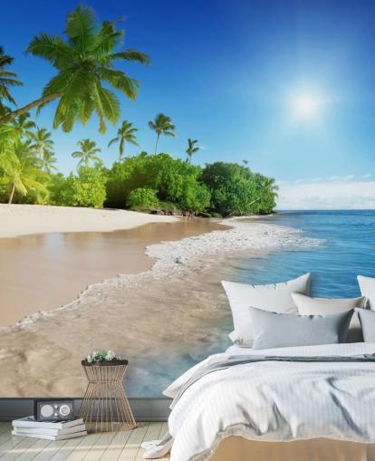Blaues personalisierbares Strandtapeten-Wandbild namens Caribbean Palms für Badezimmer