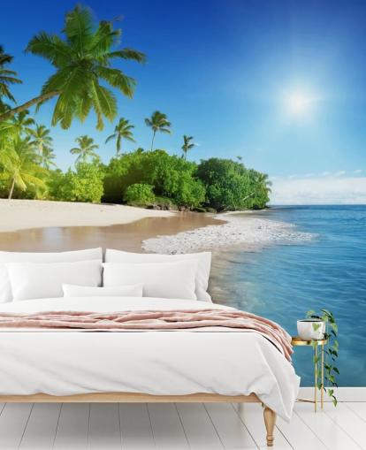 Blaues personalisierbares Strandtapeten-Wandbild namens Caribbean Palms für Badezimmer