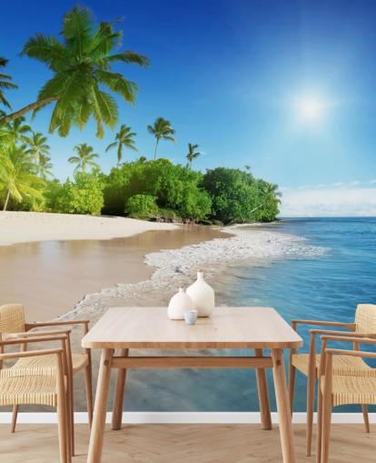 blå tilpasselig strand tapet vægmaleri kaldet Caribbean Palms til badeværelser