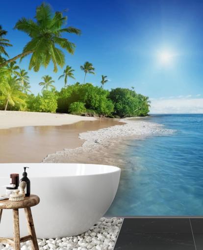 Blaues personalisierbares Strandtapeten-Wandbild namens Caribbean Palms für Badezimmer