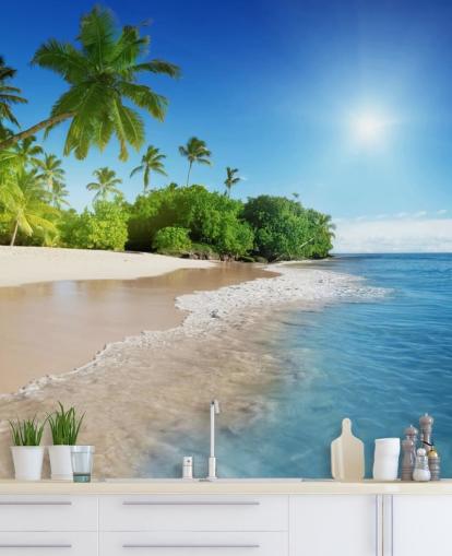 blå tilpasselig strand tapet vægmaleri kaldet Caribbean Palms til badeværelser blå tilpasselig strand tapet vægmaleri kaldet Caribbean Palms til badeværelser