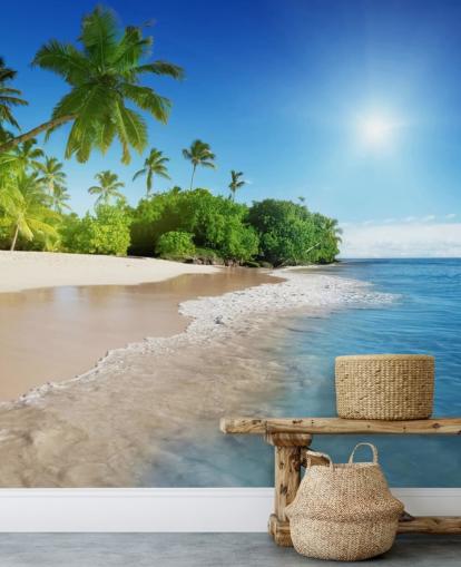 blue customisable beach wallpaper mural called Caribbean Palms for bathrooms blue customisable beach wallpaper mural called Caribbean Palms for bathrooms