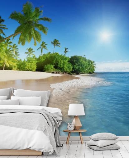 blå tilpasselig strand tapet vægmaleri kaldet Caribbean Palms til badeværelser