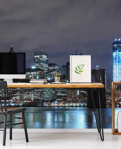 mural de papel de parede escuro da cidade de Nova York chamado Brooklyn Bridge New York para quartos, salas de estar e muito mais