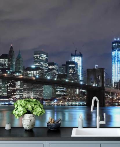 mural oscuro de papel pintado de la ciudad de Nueva York llamado Puente de Brooklyn de Nueva York para dormitorios, salas de estar y más