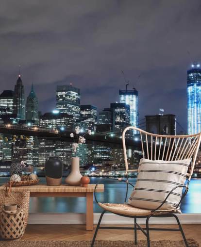 carta da parati murale scura di New York City chiamata Brooklyn Bridge New York per camere da letto, salotti e altro