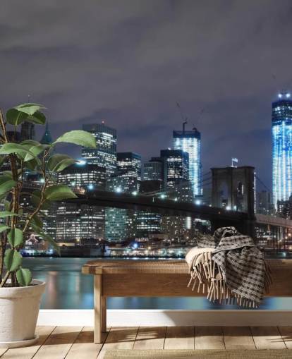 dark new york city wallpaper mural called Brooklyn Bridge New York for bedrooms, living rooms and more